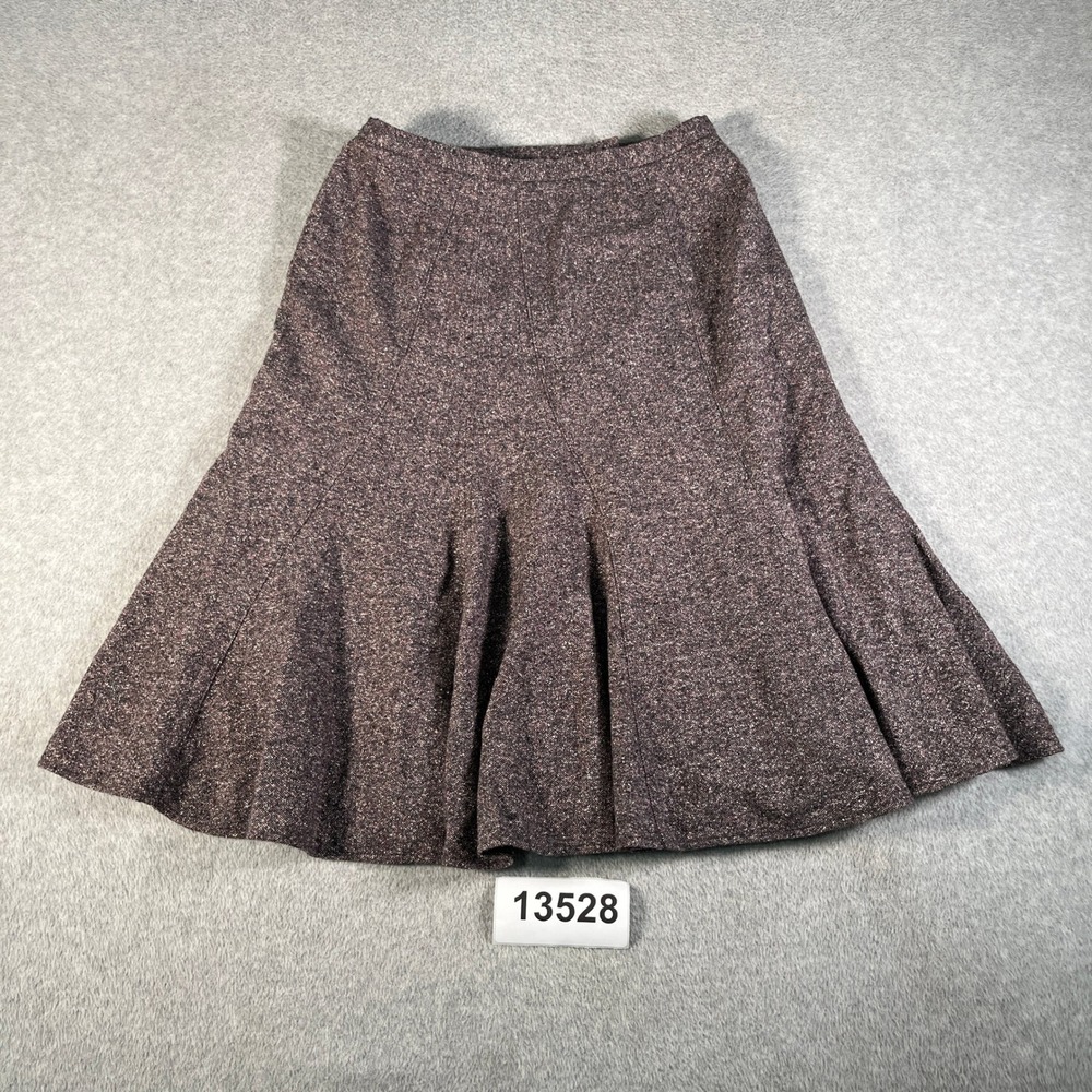 Jones New York Midi Flared Skirt Womens 4P Brown Wool Casual Outerwear Preppy